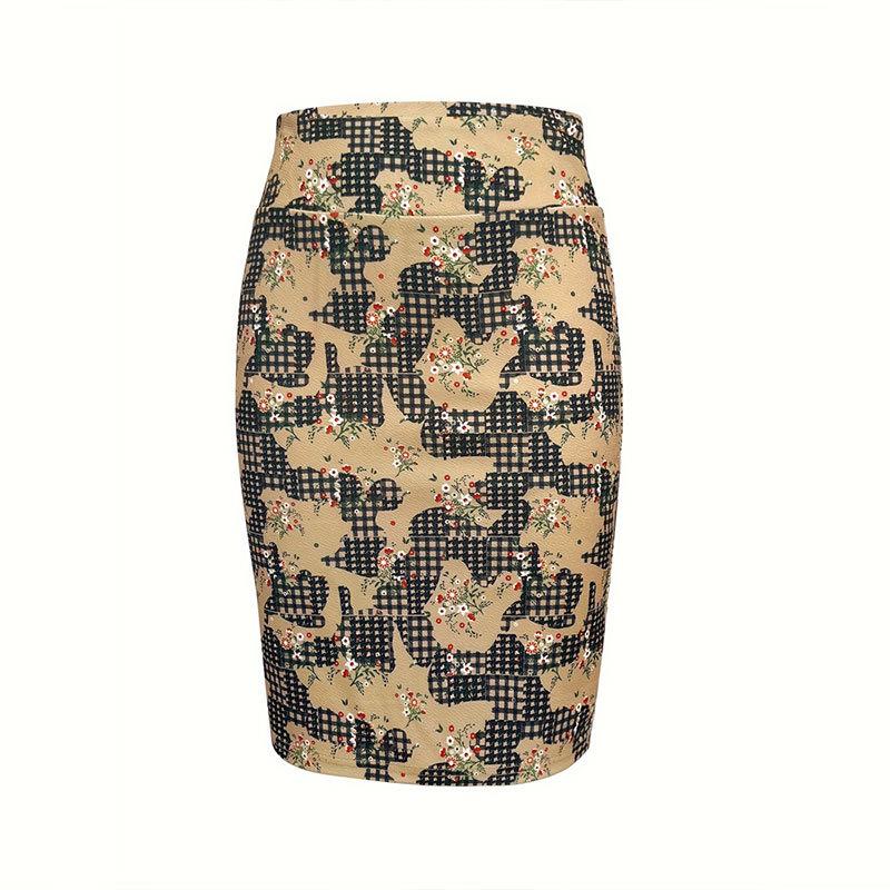 Women s skirt early spring new elegant printing after split hip skirt temperament versatile fashion skirt women S