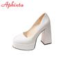 Fashion Aphixta Hot Sale Square Heels 10cm Chunky Heels Platform Pumps Double Color Blocking Women Party Dance Pumps