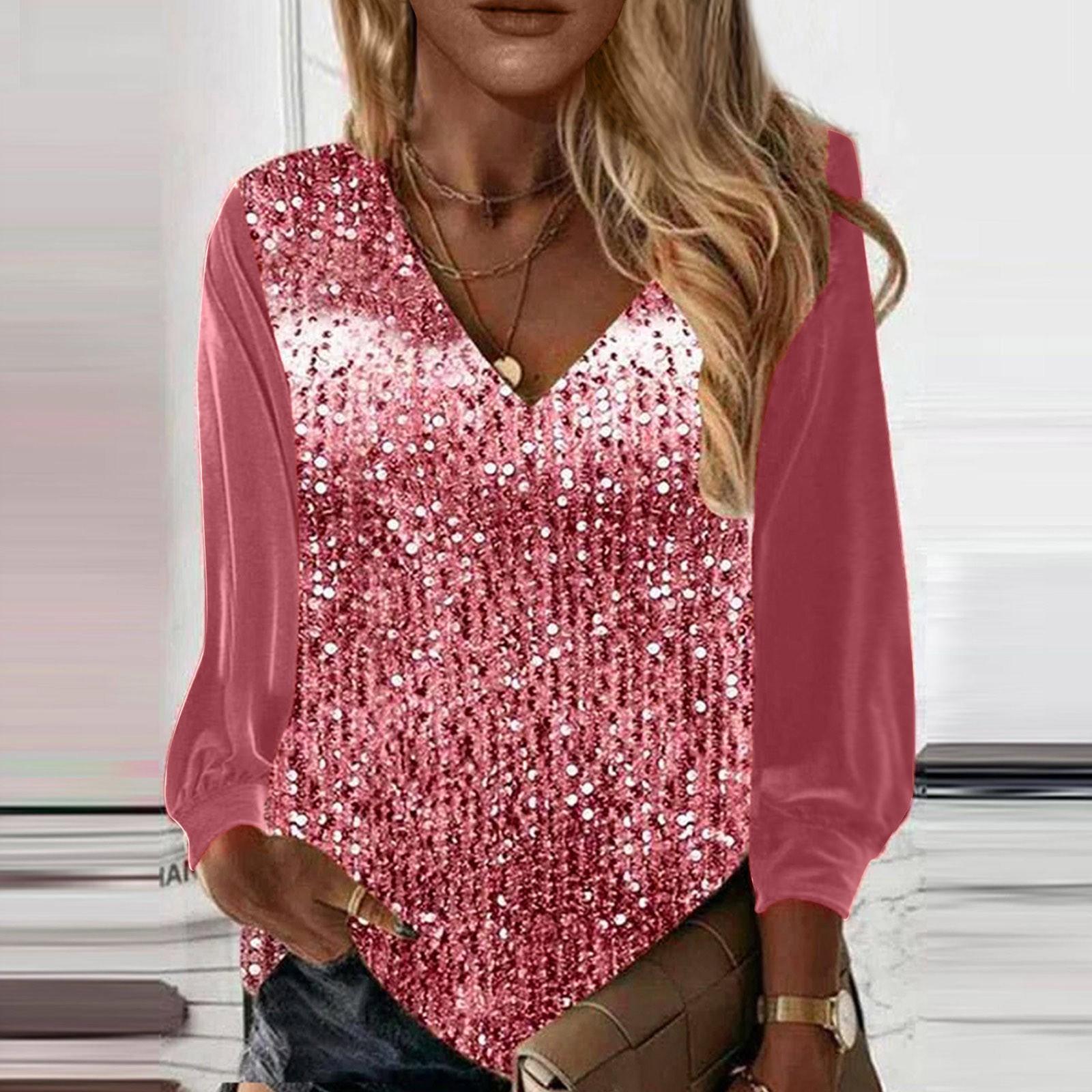 

Женская осенне-зимняя повседневная свободная футболка с v-образным вырезом и принтом, пуловер с длинными рукавами, топ XL розовый