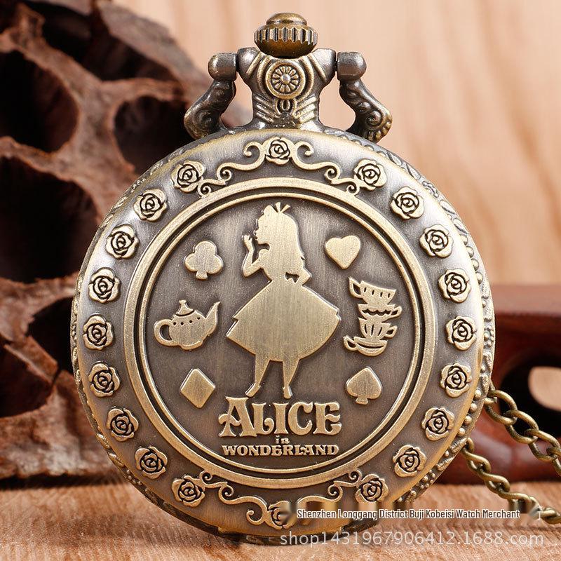 Vintage Alice in Wonderland Double-Sided Quartz Pocket Watch - Fast Shipping как