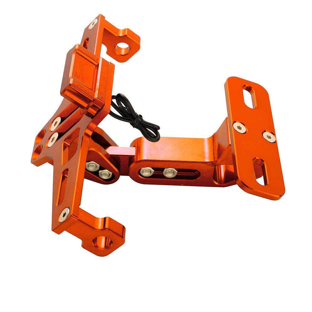 Karun Universal Motorcycle LED Light Rear License Plate Holder Adjustable Fender Eliminator Bracket for Yamaha for Kawasaki Ducati (Orange)