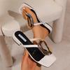 Fashion Women Slippers Fashion Low Heel Sandals Summer Square Head Slippers Clip Toe Metal Square Buckle Shoes Flip-flops Slides Women