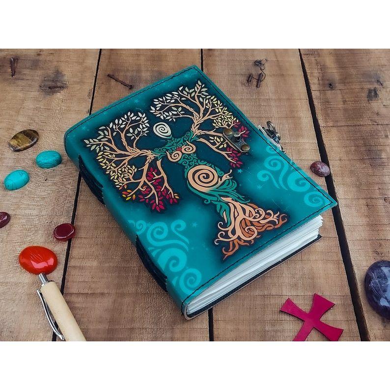 Blank Spell Book of Shadows Journal with Lock Clasp Handmade Leather Diary Printed Mother Earth Prayer Pagan Witchcraft notebook