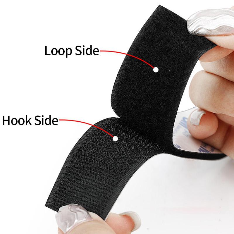 Reusable Self-adhesive Hook and Loop Fastener Tape Magic Nylon Sticker Strips with Glue for DIY Craft Accessories Black White