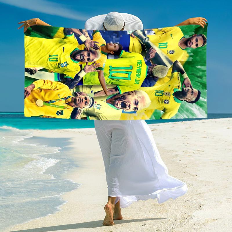 1pc Brazilian Football Celebration Microfiber Quick Dry Beach Towel Absorbent Soft Oversized Sand Free Towel for Travel Pool Gym Swimming Yoga 20a119