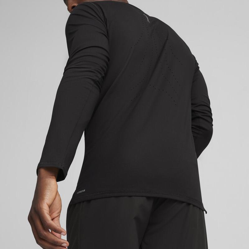 Puma Run Cloudspun Solid Color Casual Quick-Dry Breathable Sports Crew Neck Long Sleeve T-Shirt Men Tops Black 524991-01