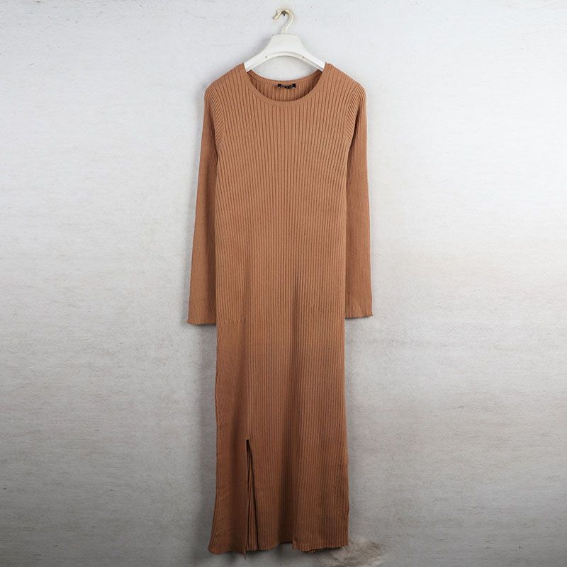 

Sunshine House Autumn and Winter New Arrival Export European and American Women s Clothing Stretch Knitting Dress Sweater Long Dress Slit Skirt Khaki XXS: Bust size 68-88