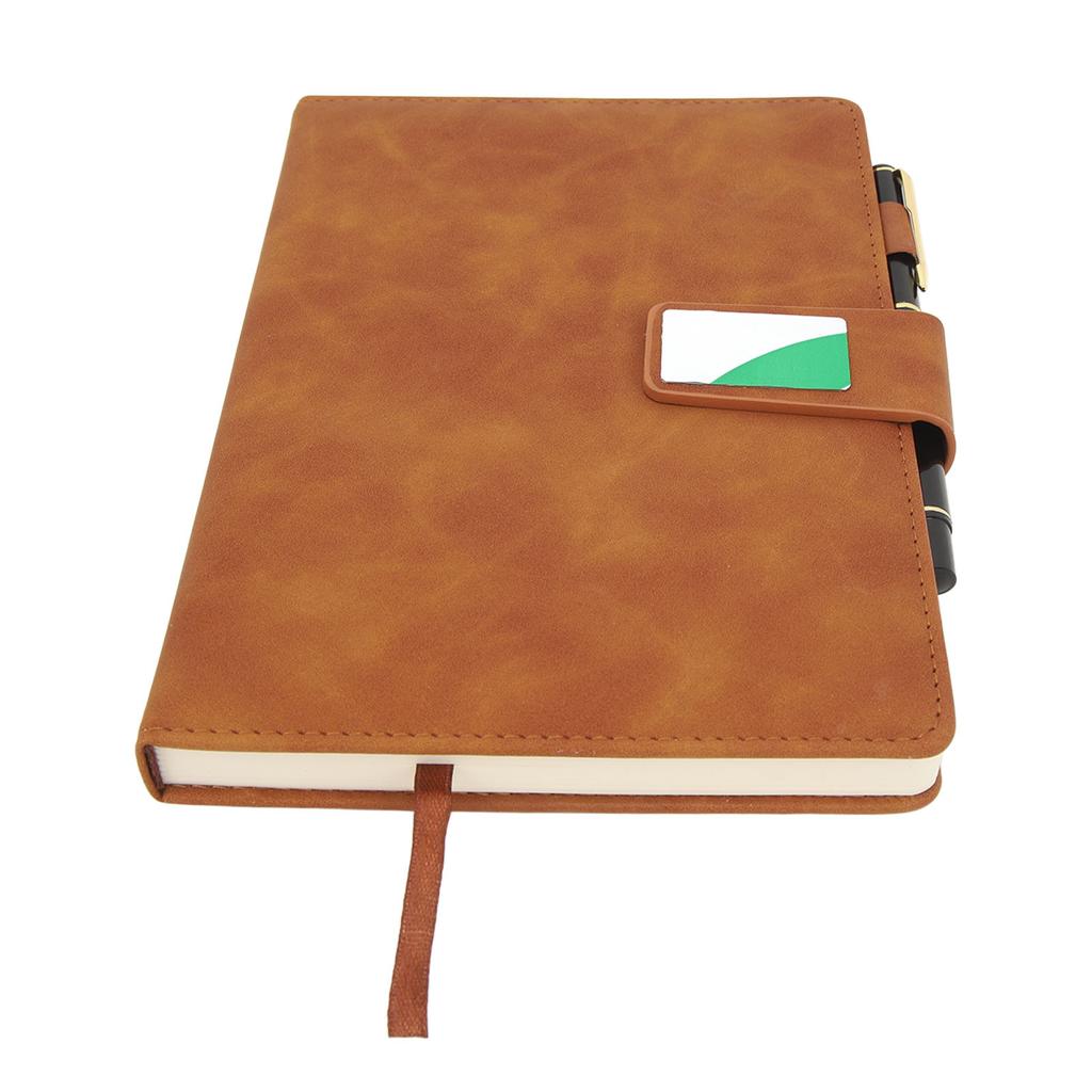   Notebook PU Lther Cover Ribbon Bookmark Ink Proof Thick Paper Ruled Paper Notebook with Pen for   Travel