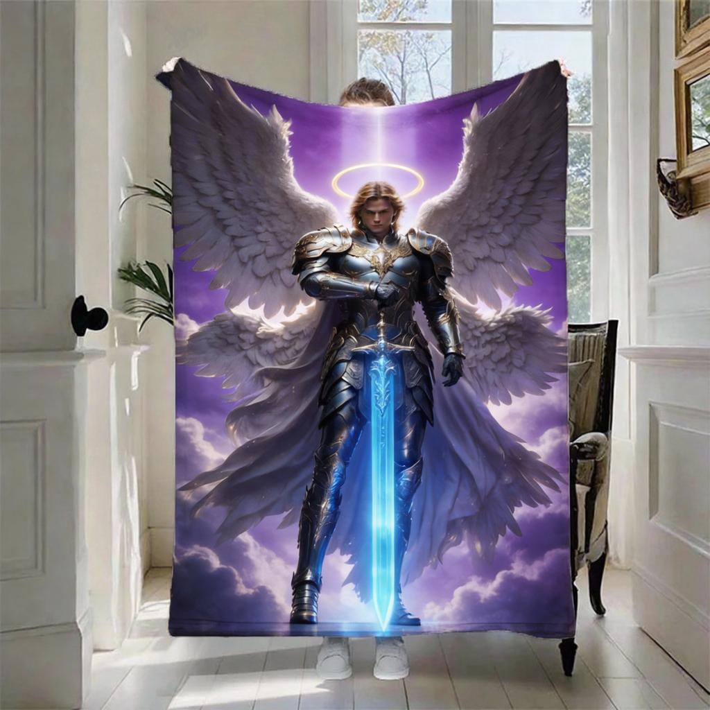 Archangel Michael Polyester Blanket – Lightweight Digital Print Throw – Perfect for Sofa Bed Travel Camping