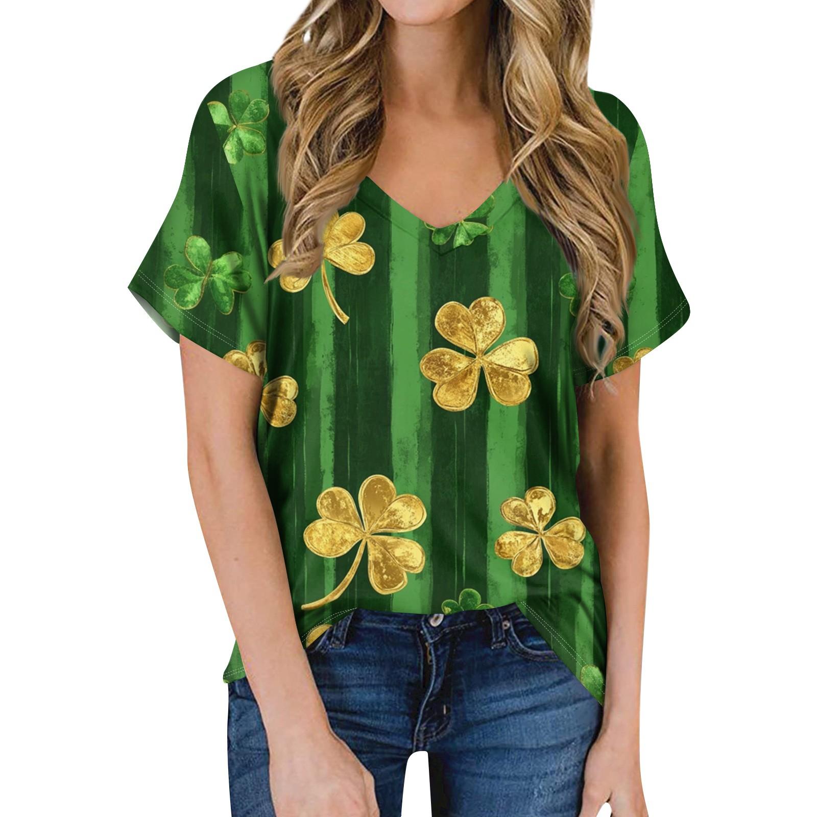 

Женская летняя модная повседневная блузка с V-образным вырезом и коротким рукавом с принтом XL