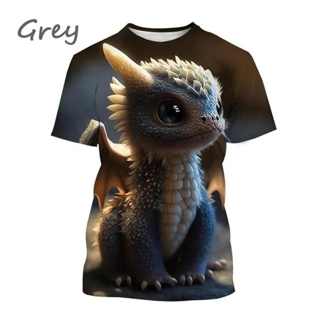 Graficzne koszulki z małym smokiem, zabawne, urocze zwierzę, koszulka z dinozaurem dla mężczyzn, ubrania, prezenty dla dzieci ze smokiem, t-shirt casual dla chłopca, topy