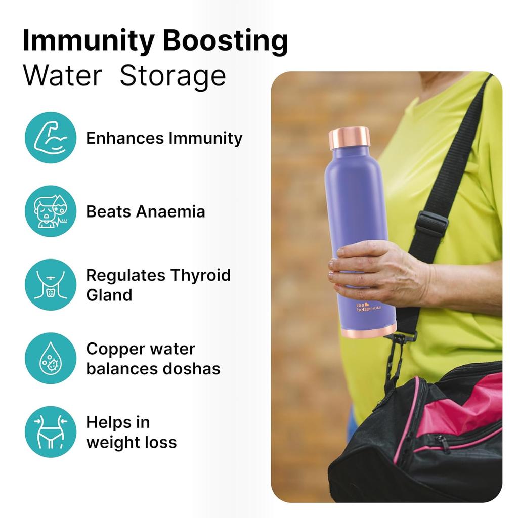 Медная бутылка фиолетовая (950 мл), Copper Water Bottle Purple,  The Better Home