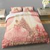 3pcs Christmas Duvet Cover Set - Ballerina Nutcracker & Christmas Tree Design, Soft Pink & White Polyester Bedding with Zipper