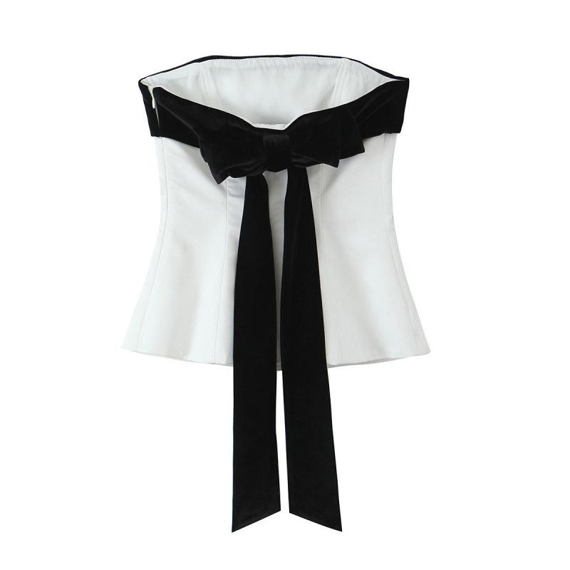 Top bandeau sexy de otoño para mujer con decoración de lazo