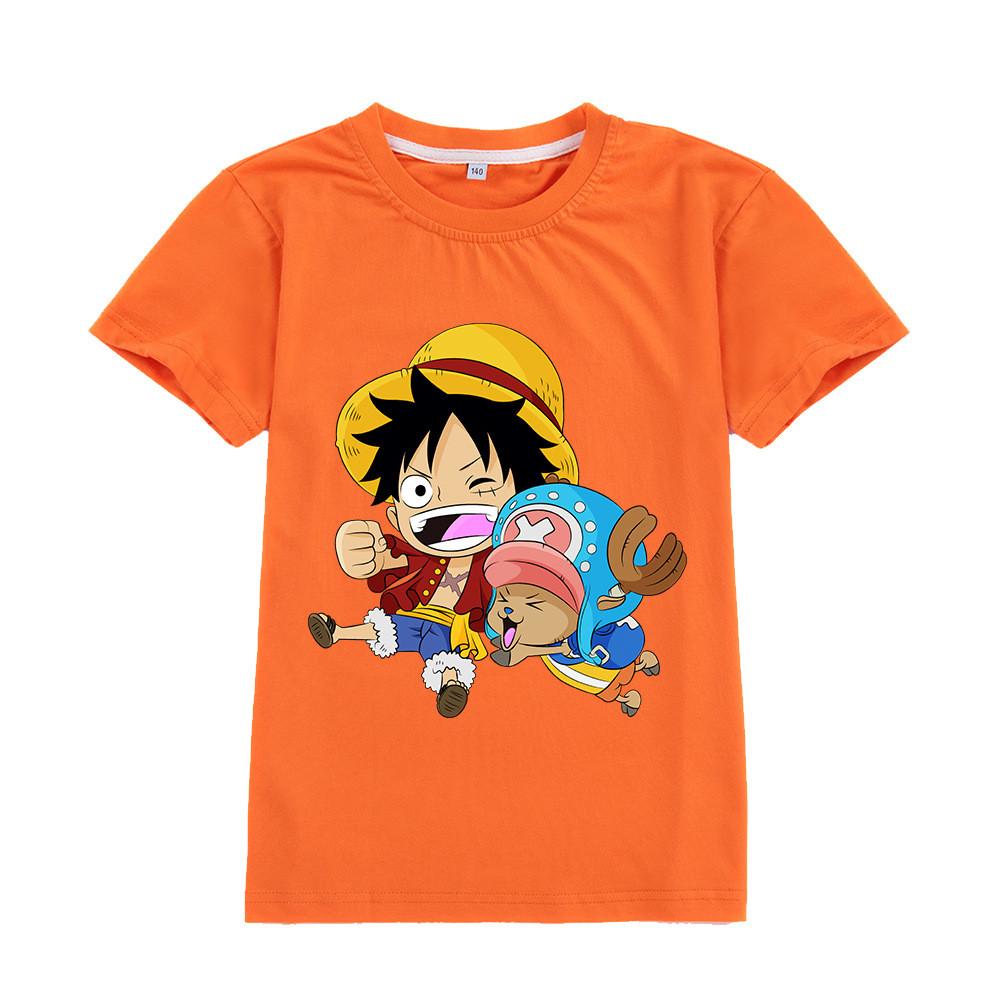 A904 Kids Boys Girls One Piece Luffy Print Short Sleeves T-shirt Top