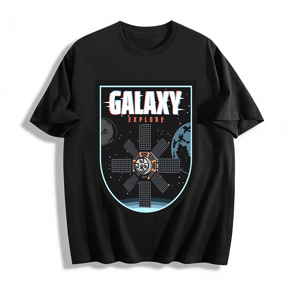 Galaxy Explore Space Station Graphic Tee Cosmic Adventure Astronaut Shirt Pure cotton T-shirt XXS