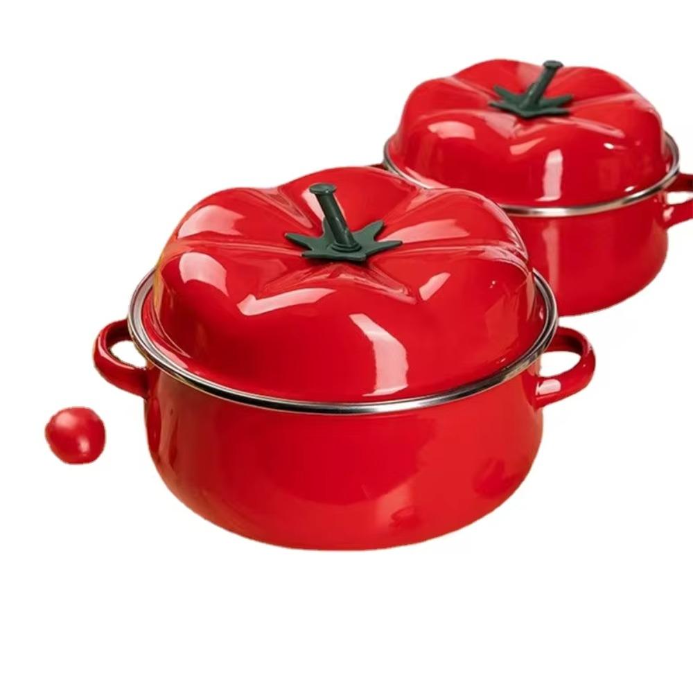 1.6/2L Tomato Enamel Pot Binaural Handle Soup Pot Cookware Saucepan Milk