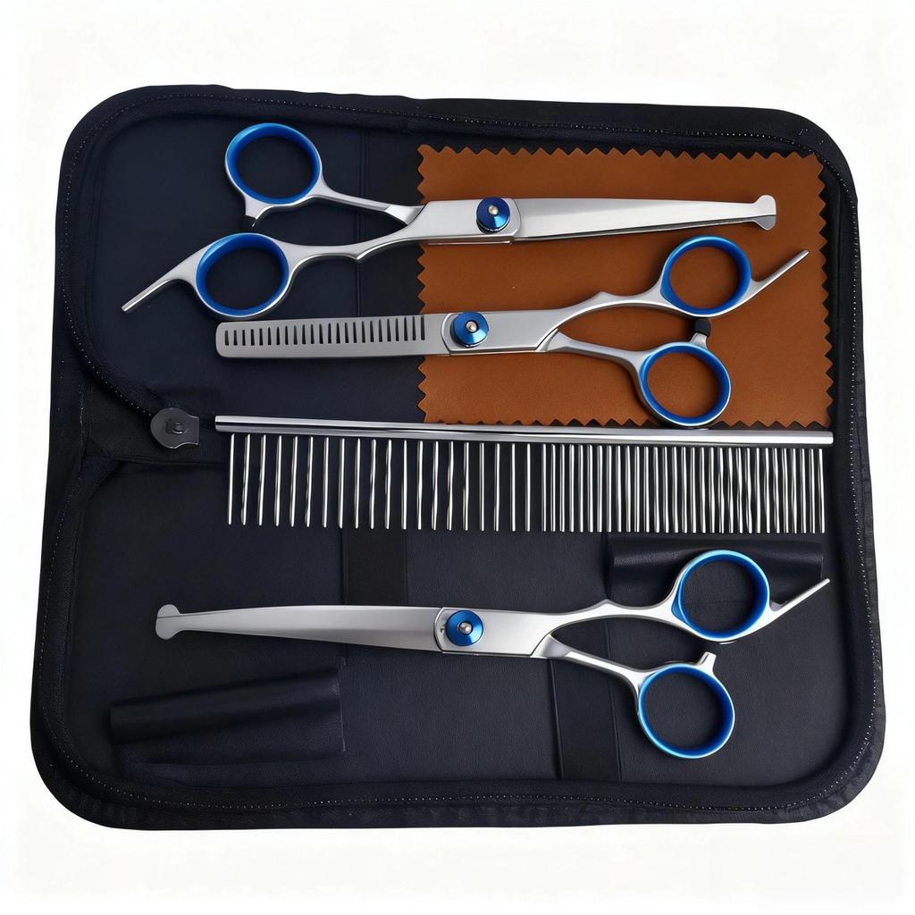 Portable Pet Grooming Scissor Set: Flat & Curved Hairdressing Tools