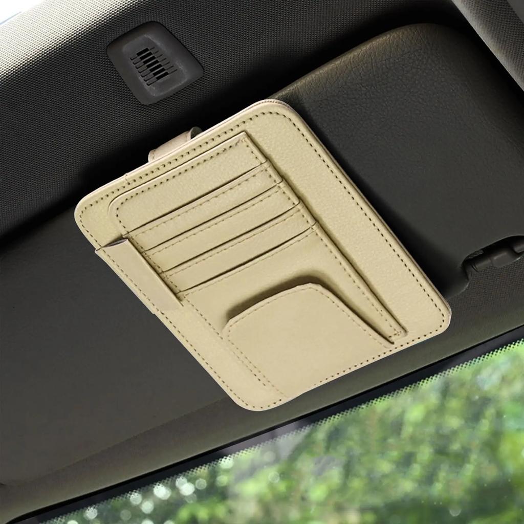 Car Sun Visor Storage Supplies Sorting Clip Bill Bank Card ID Card Glasses Change Pen Storage Bag Leather Universal Accessories