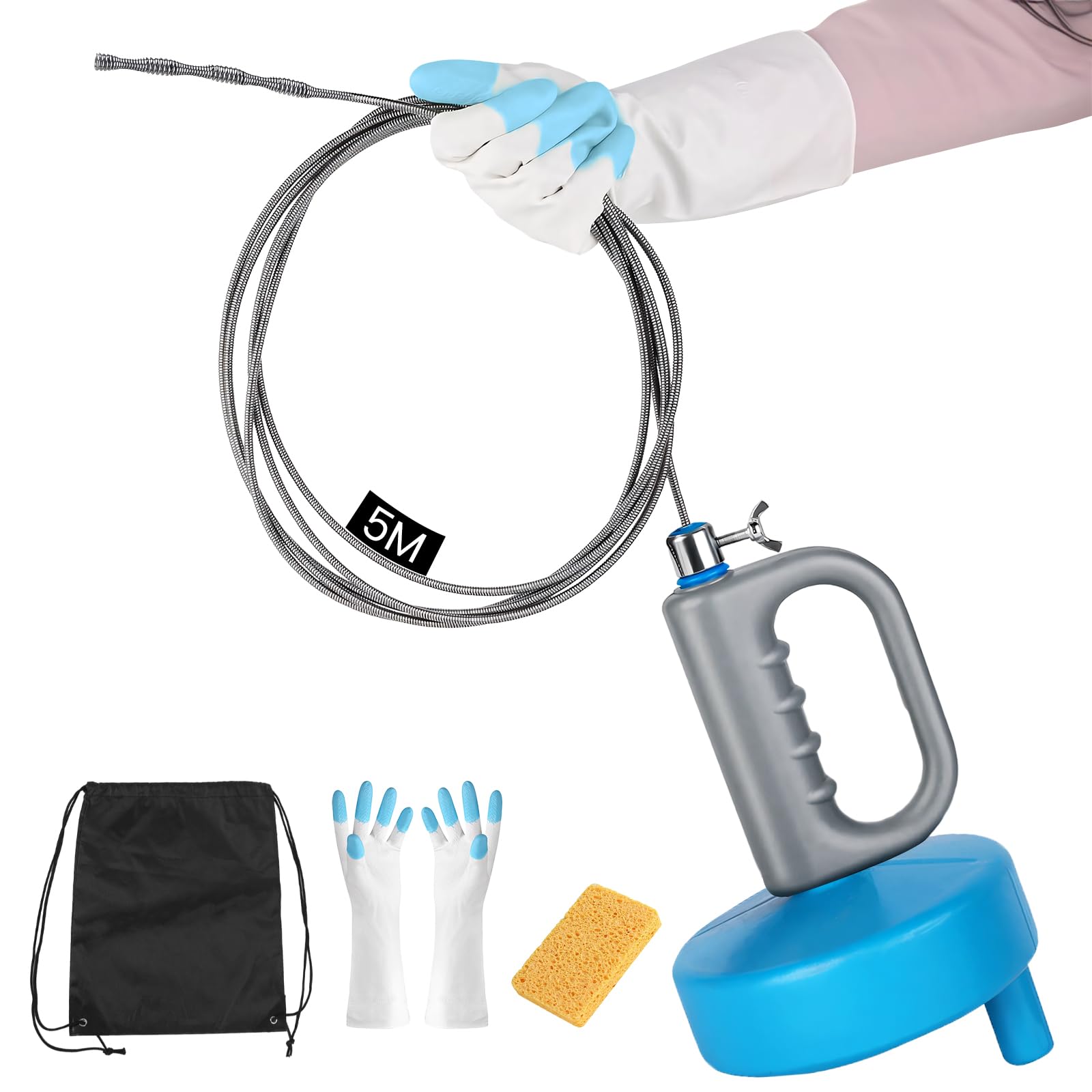 

GOSO Проволока для чистки труб 5 м Набор Проволока для чистки сливной трубы Щетка для вращающейся очистки труб Инструмент для прочистки труб Слив Туалет Засоренные инструменты Сантехника в ванной синий