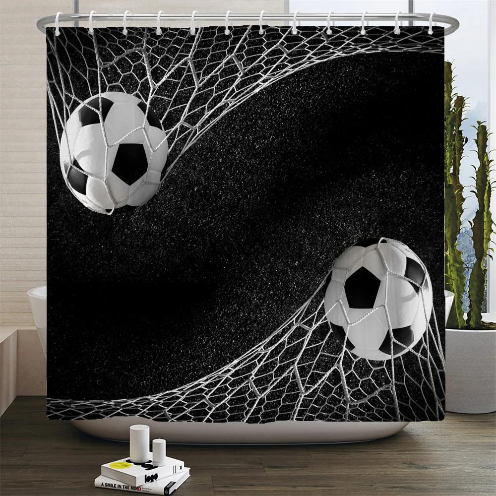 Football Shower Curtain Waterproof Bathroom Curtains Sports Style Print Bath Partition Curtain Decorate Curtains With Hooks
