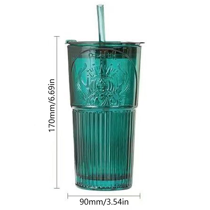Large Capacity 600Ml Coffee Glass Straw Cup Dark Green Goddess Model Water Cup