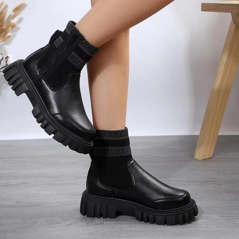 Fashion Women Boots 2024 Winter Modern Ankle Boots Korean Versatile Office Lady Shoes Fashion Side Zip Platform