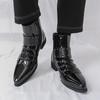 Men's Autumn Shiny Pointed Toe High-Top Chelsea Leather Boots - British Style, Formal or Casual.