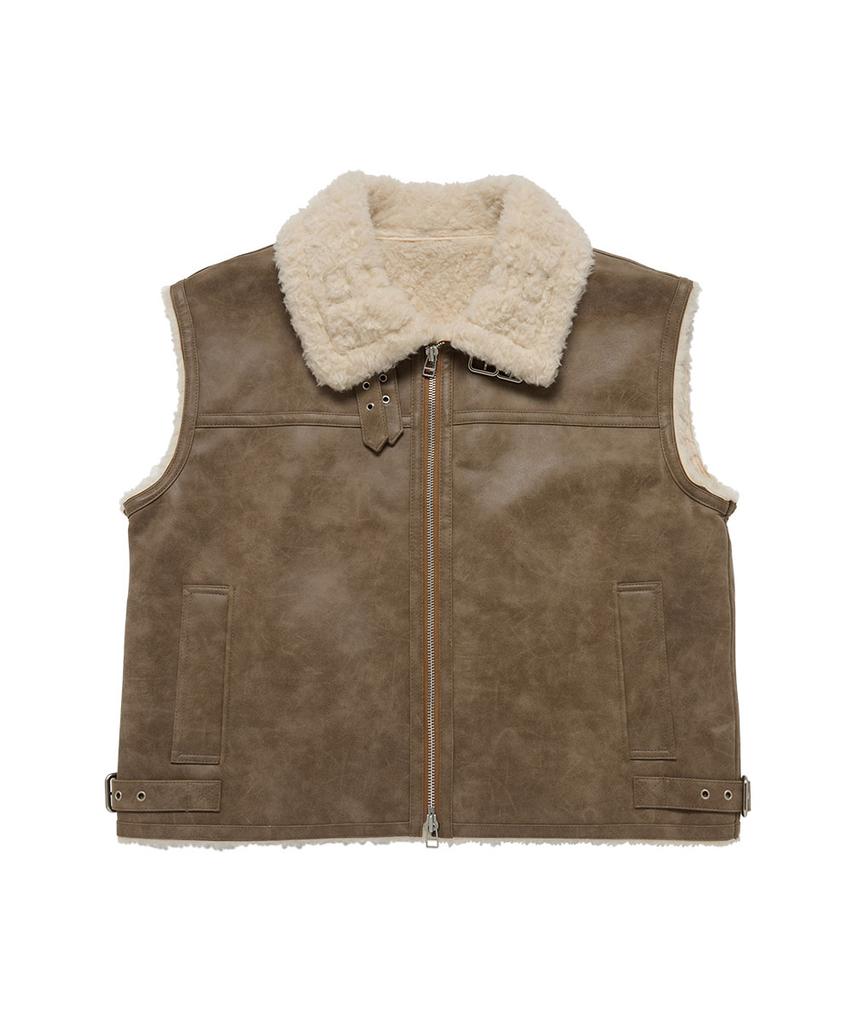Acme De La Vie Highneck Vintage Crack Vegan Leather Mouton Vest (2Color)