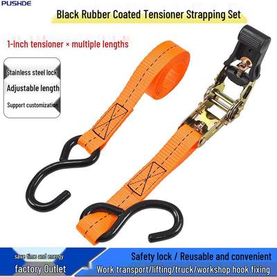 Rubber-Coated Double Hook Tensioner Strap with Ratchet Tightener for Motorcycles and Vans