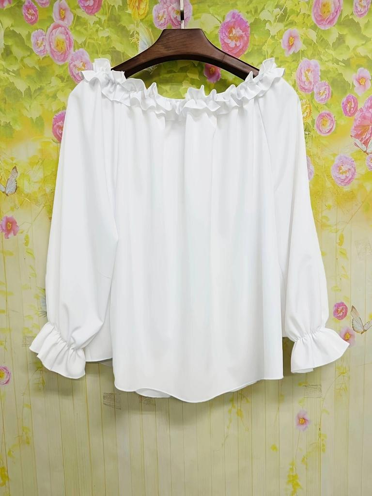 Elegant Casual One-Shoulder Ruffle Sleeve Women's Long-Sleeve Top