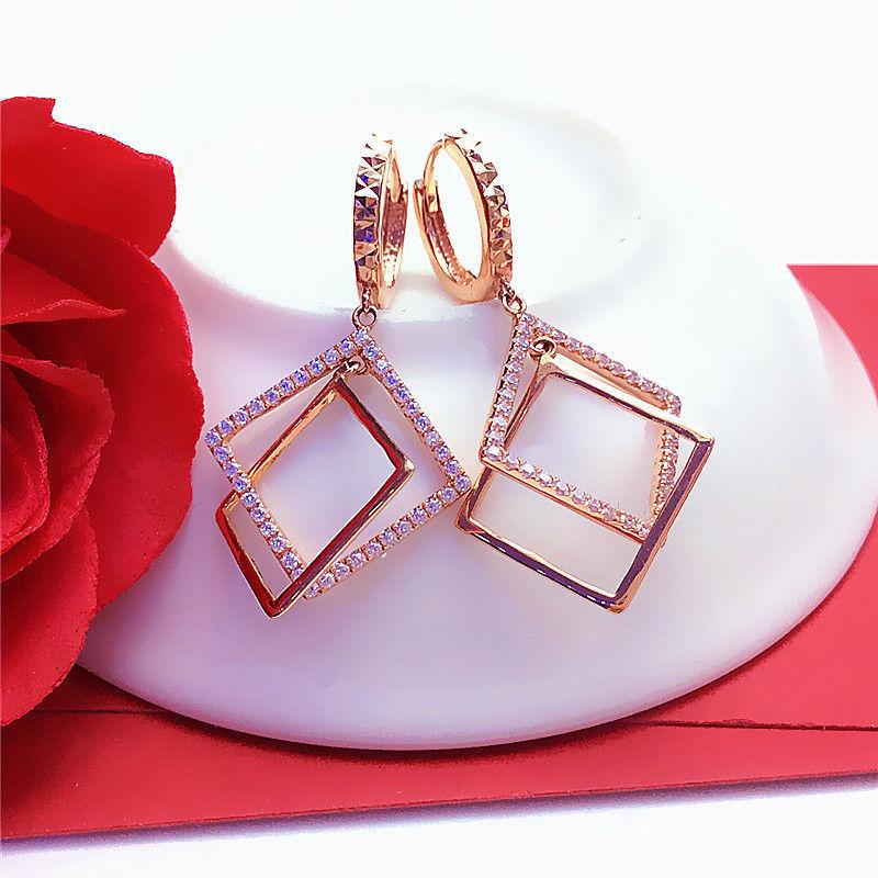 Color Gold-Plated Rose Gold Inlaid Zircon Rhombus Earrings, Purple Gold Shiny Ear Buckle Temperament