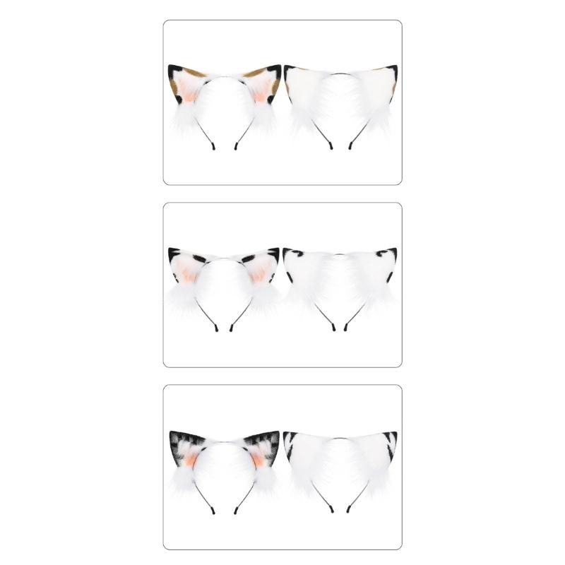 Anime-Cosplay Props Cat Ears and Tail Set Plush Furry Animal Ears Hairhoop with Cat Tail Fancy-Dress Party Costumes