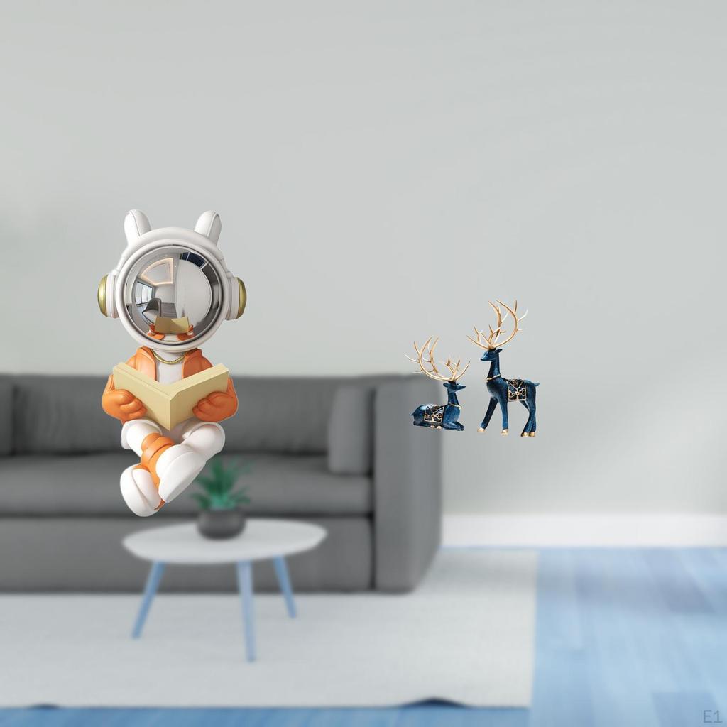 Astronaut Reindeer Decorative Statue Cake Topper Figurine Sculpture Desktop Ornament for Fireplace