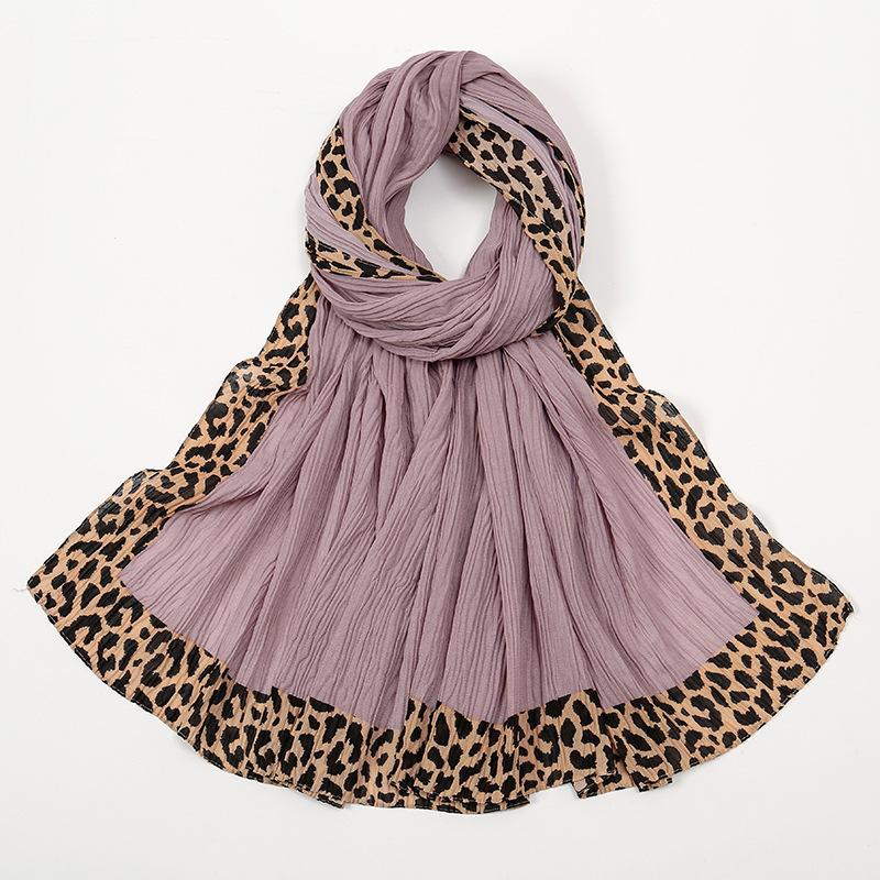 Winter Plain Solid Wrinkle Sexy Leopard Chain Viscose Shawl Scarf High Quality Wrap Pashmina Stole Bufanda Muslim Hijab 180*70Cm