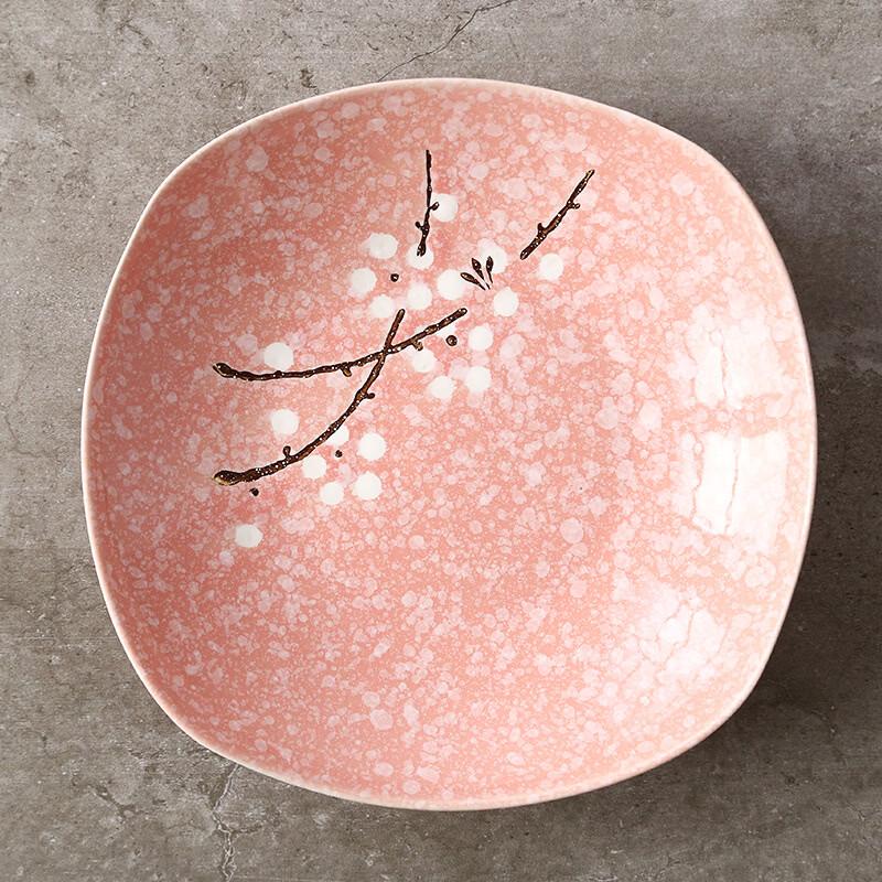 Japanese Style Snow Pattern Underglaze Ceramic Deep Square Plate 2-piece Pack
