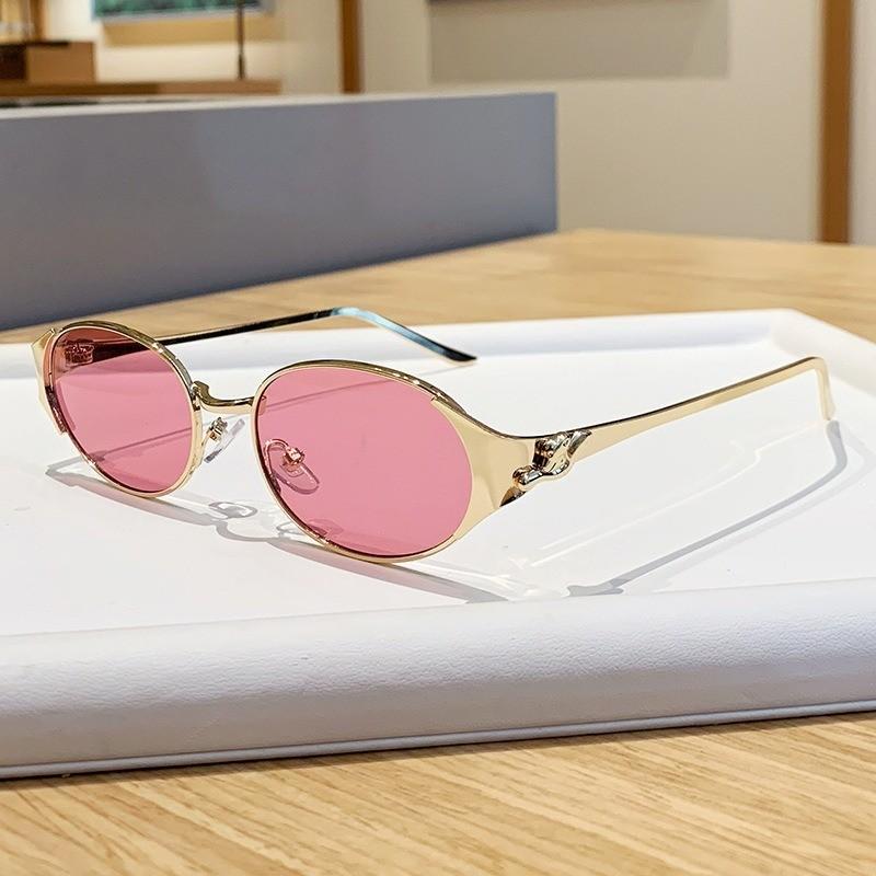 Y2k Style Metal Oval Sunglasses For Outdoor Travel And Uv Protection