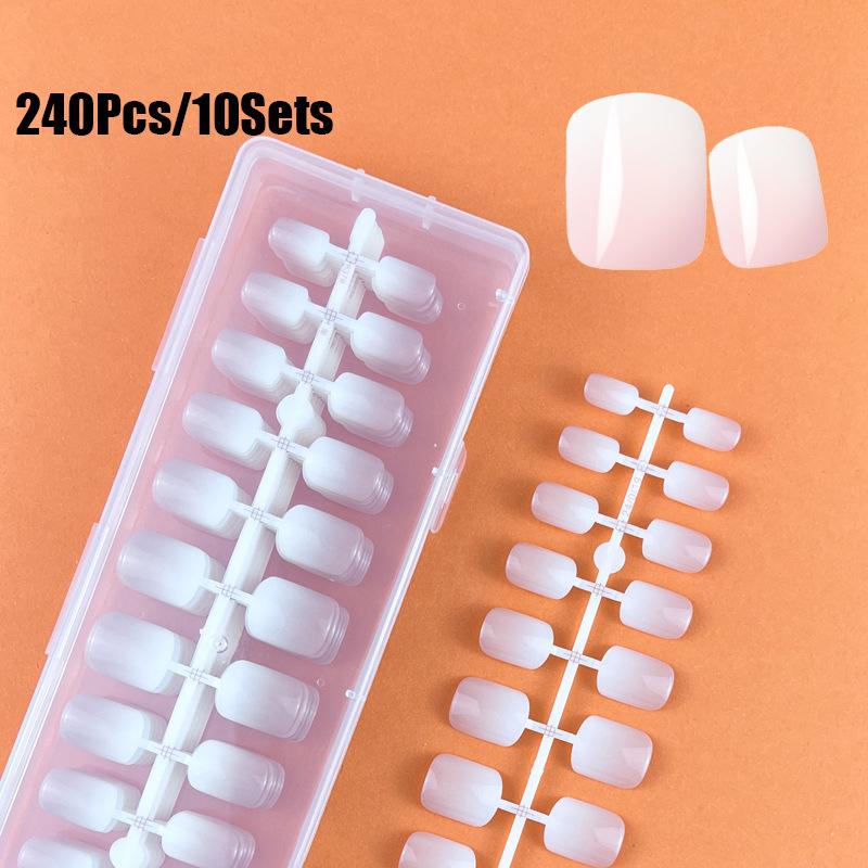 Gradient Nude Pink Square Almond Nails Set - 240 Pieces