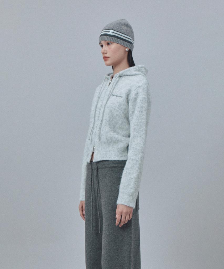 REST&RECREATION Hairy Knit Hood Zip-Up - Light Gray