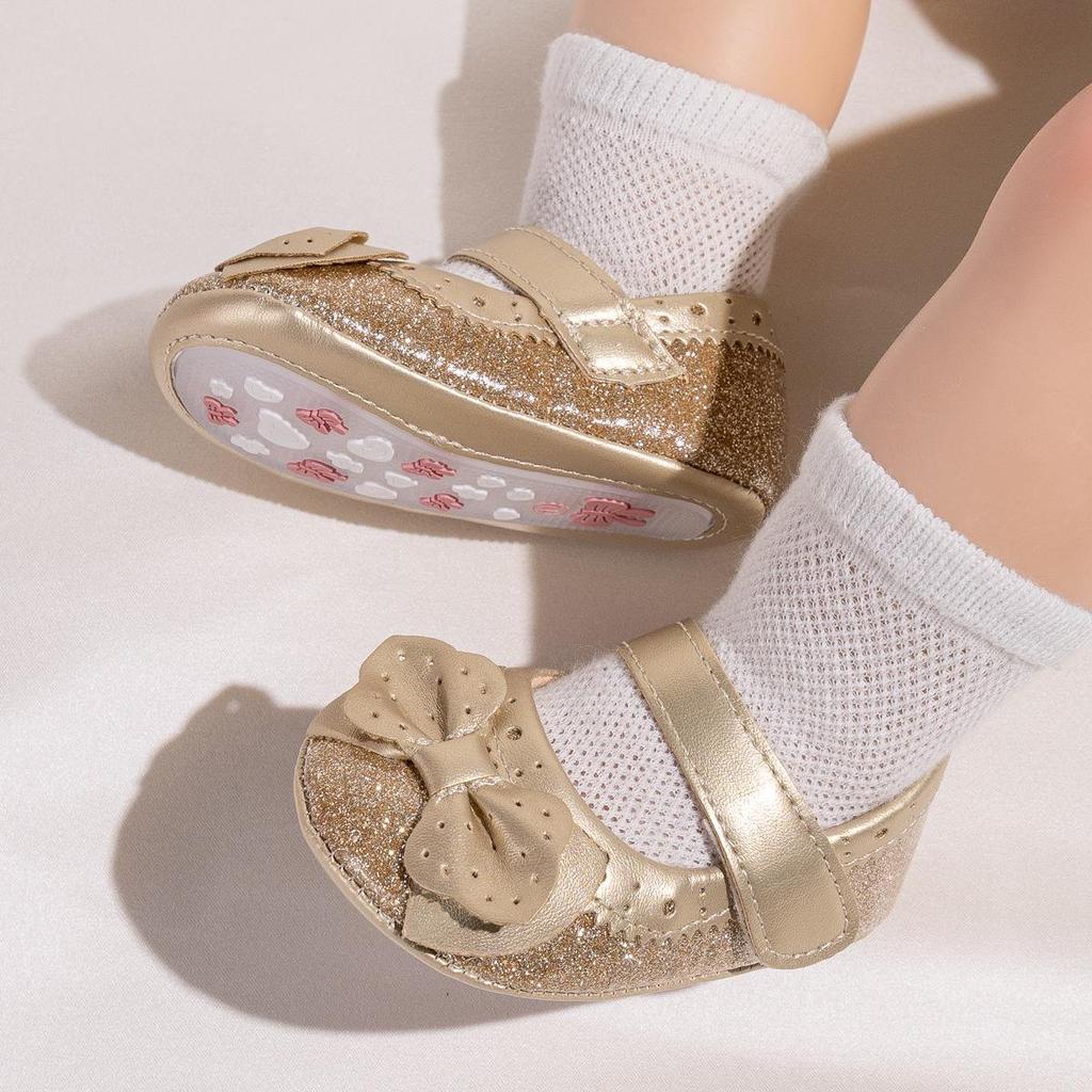 Baby Girl Princess Bow Sequin Shoes - Soft Sole Toddler Shoes