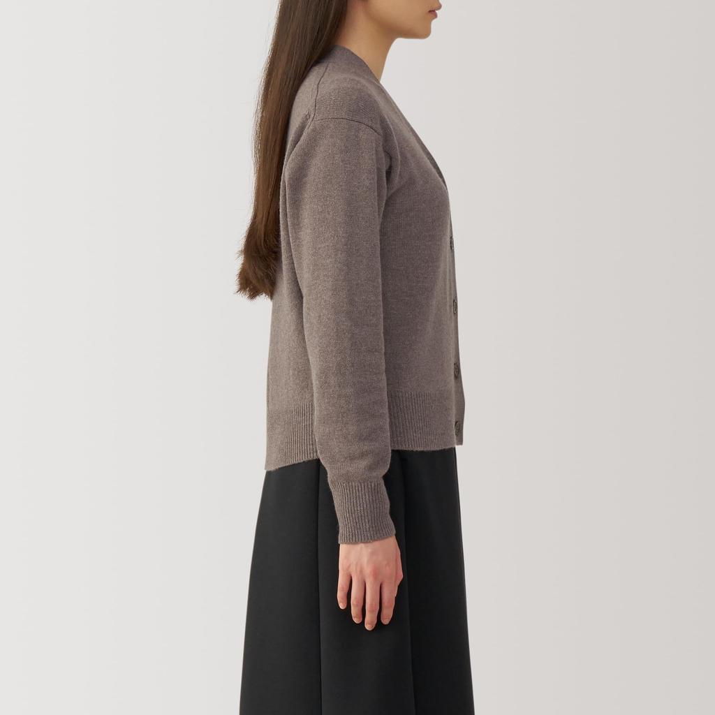 MUJI Washable Wool Dark Mocha Size BA1P5A4A Women's Mid-Gauge V-Neck Cardigan, Brown, XL,