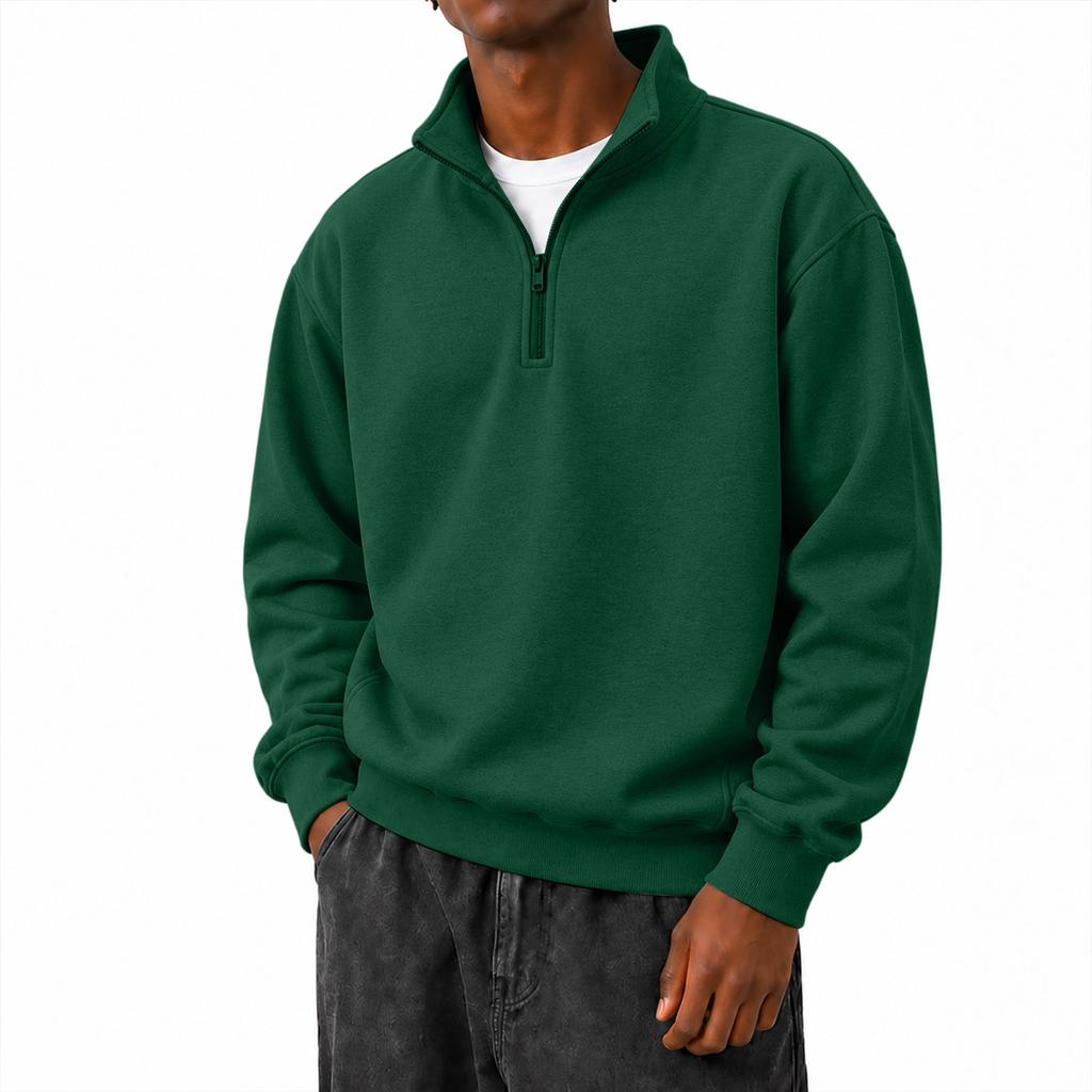 Men's Stand Collar Quarter-Zip Long Sleeve Pullover Sweatshirt Casual Loose Fit for Everyday Wear