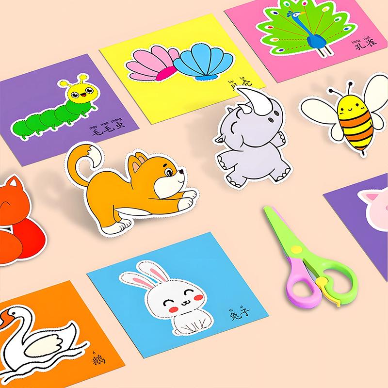 48pcs/set Paper Cuttings Toys Painting Drawing Paper Handmade Children Early Education Toy Art Supply Handicrafts Scissors TMZ
