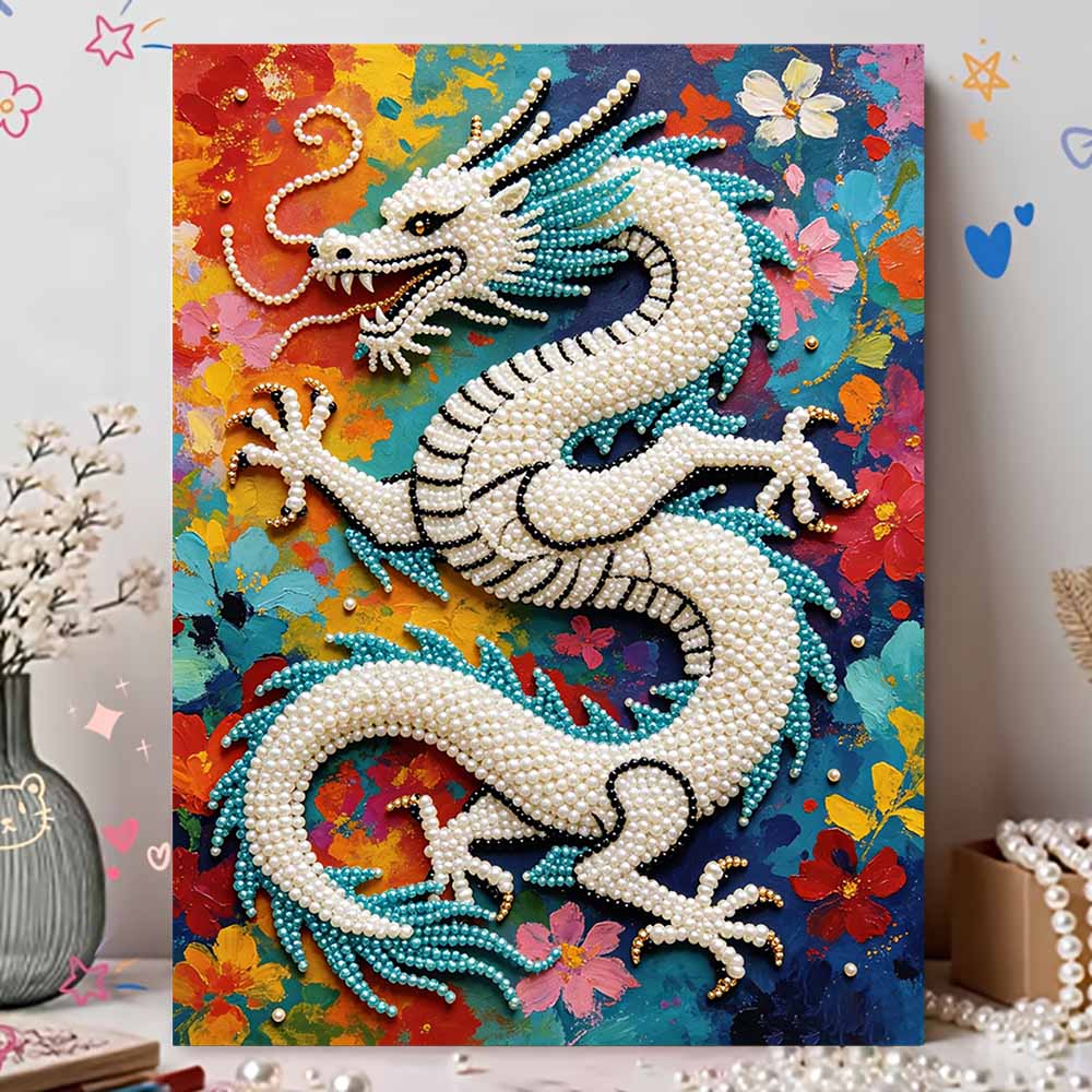 5D Pearl Kit Majestic Dragon Pattern DIY Rhinestone Art Relaxing Handmade Ornament Home Wall Desktop Decoration for Beginners