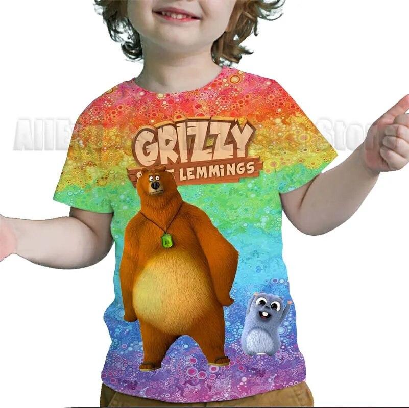 Camisetas con estampado 3D de Grizzy y los Lemmings para niños, camisetas de dibujos animados para niños y niñas, camisetas de Anime, camisetas de calle