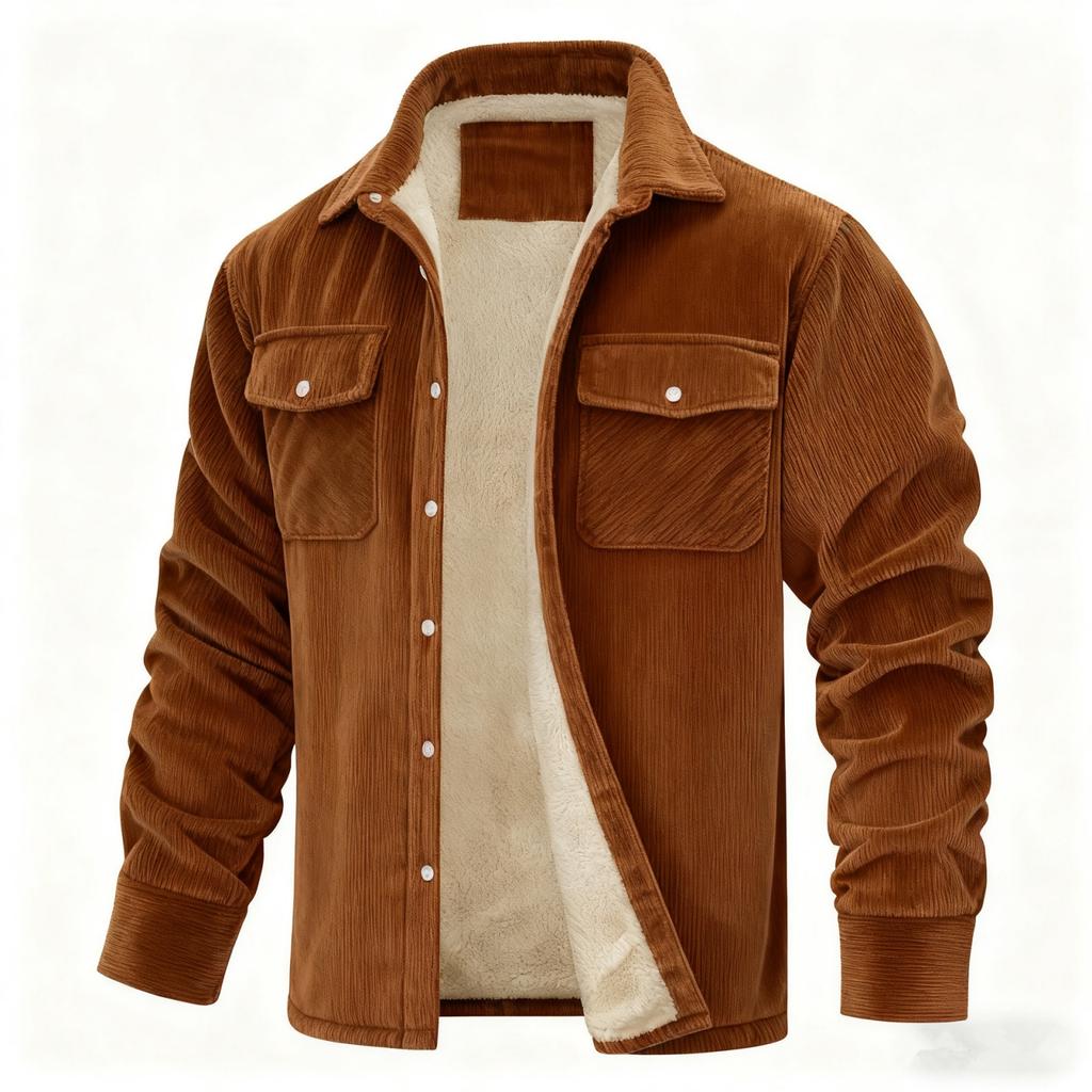 Men's Long-Sleeve Corduroy Jacket With Lapel, Pockets & Single-Breasted Design | Fleece-Lined For Warmth, Fashionable & Casual