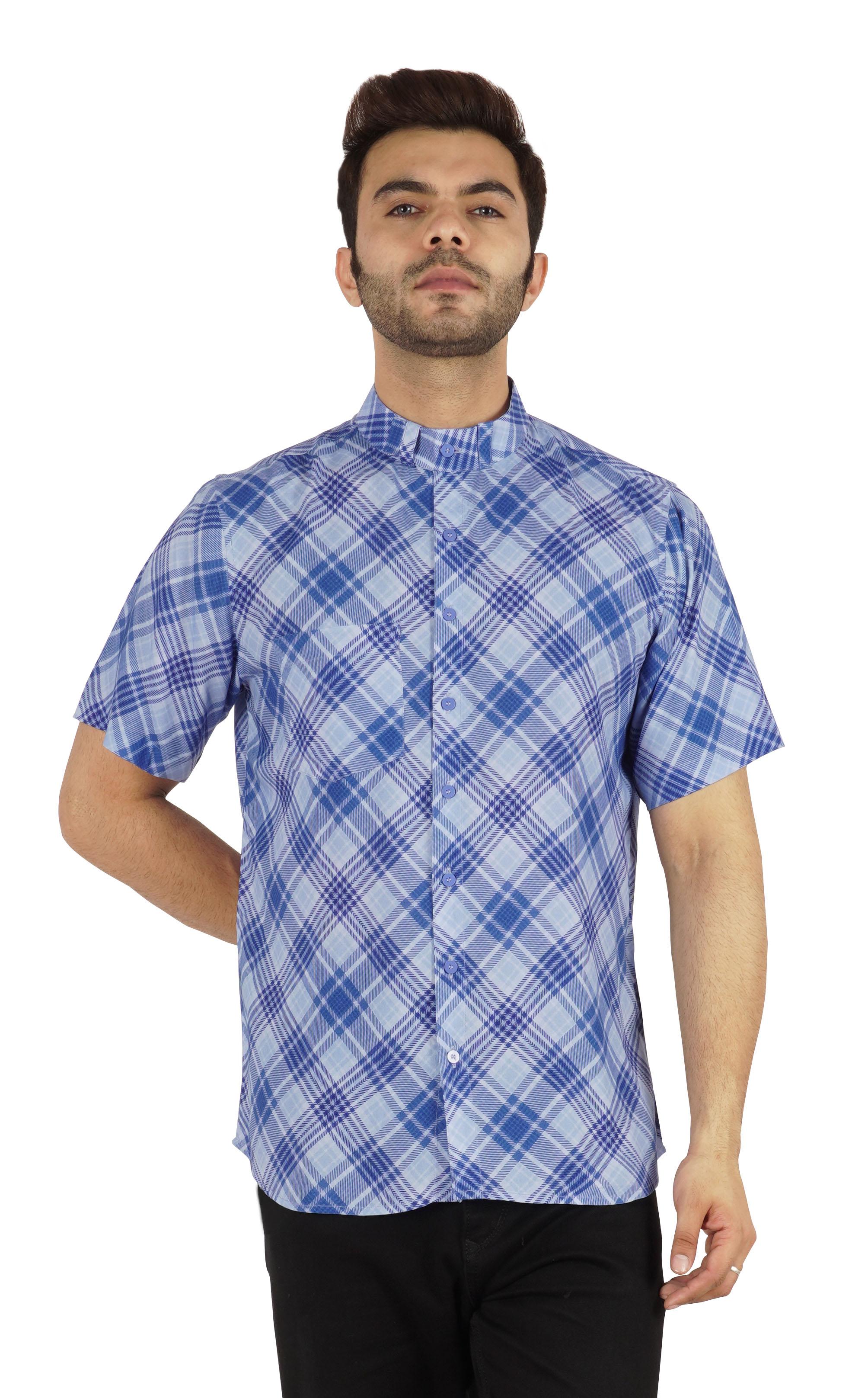 

Inkmeso Regular Fit Designer Mandarin Collar Shirt For Men s Printed Patch Pocket XX-Large середній синього кольору