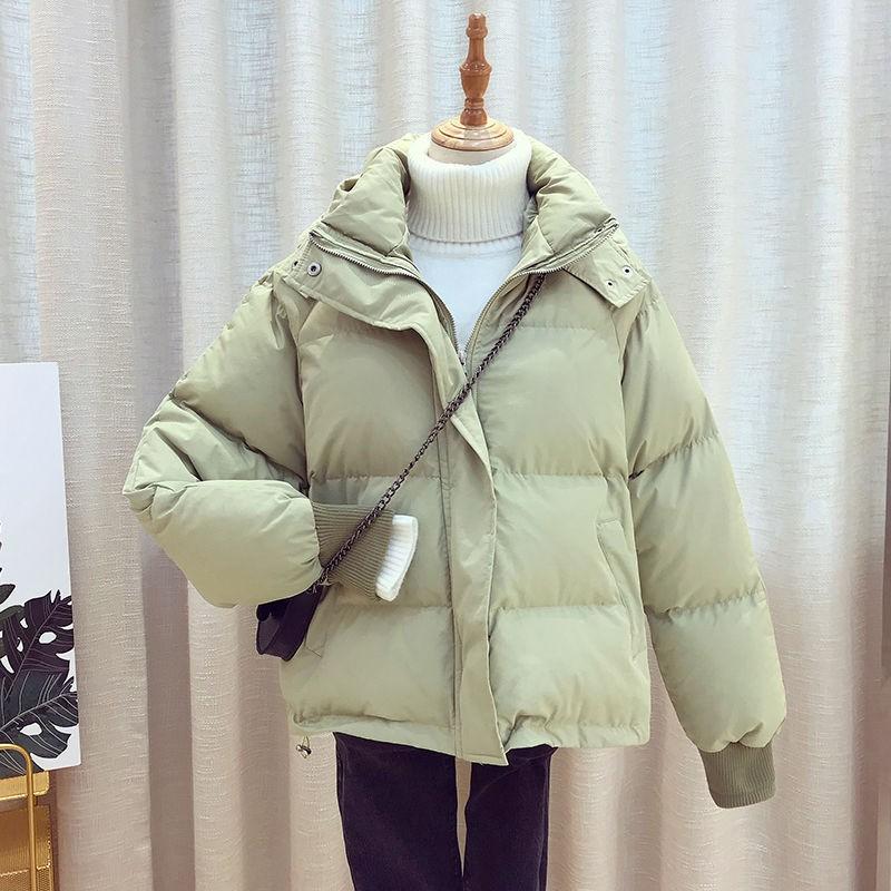 2026 Winter Womens Short Hooded Cotton Puffer Jacket Solid Color Ins Style Student Warm Coat