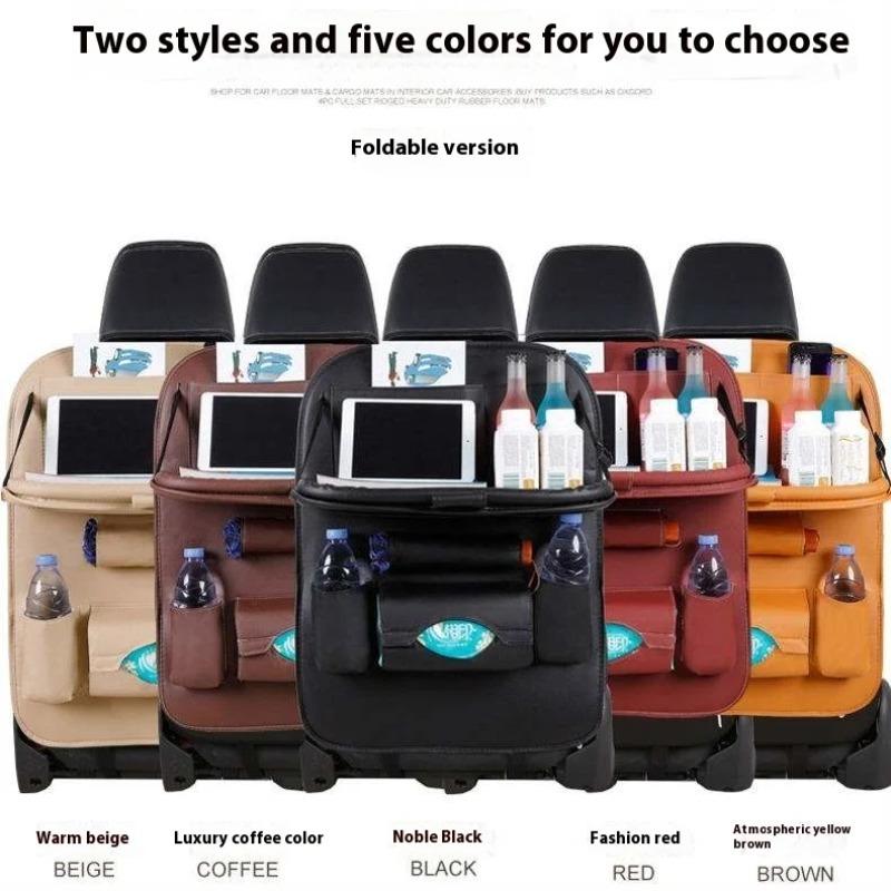 Car Seat Back Kick Mats PU Leather Storage Organizer with Foldable Table Tray & Pockets Car Interior Accessories