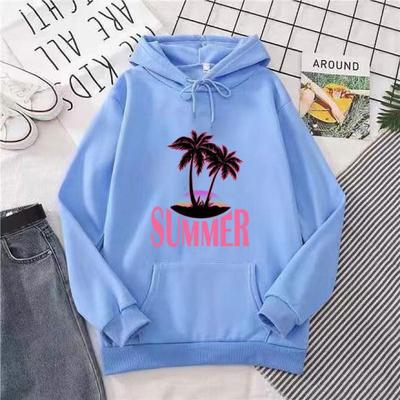 2025 Korean Style Coconut Tree Print Loose Hoodie Jacket - Unisex Spring/Autumn Casual Wear